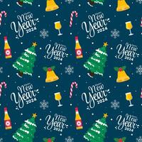Happy New Year 2024 Seamless Pattern Illustration with Elements Decoration New Years Background vector
