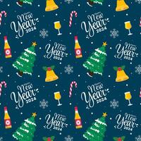 Happy New Year 2024 Seamless Pattern Illustration with Elements Decoration New Years Background vector