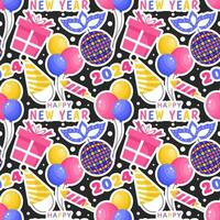 Happy New Year 2024 Seamless Pattern Illustration with Elements Decoration New Years Background vector