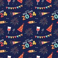 Happy New Year 2024 Seamless Pattern Illustration with Elements Decoration New Years Background vector