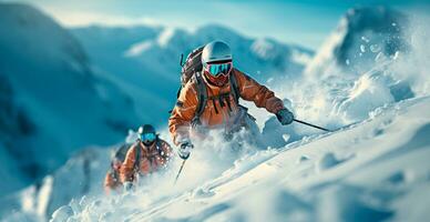 Ski slope in the Alps, alpine skiing, winter recreation sports - AI generated image photo