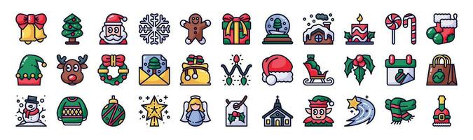 Christmas filled line icon set vector