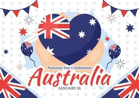 contento Australia día vector ilustración en 26 enero con mapa y australiano bandera para bandera o póster en plano dibujos animados antecedentes diseño