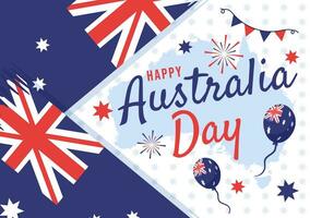 Happy Australia Day Vector Illustration on 26 January with Map and Australian Flag for Banner or Poster in Flat Cartoon Background Design