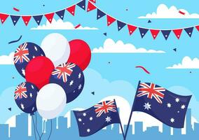 Happy Australia Day Vector Illustration on 26 January with Map and Australian Flag for Banner or Poster in Flat Cartoon Background Design