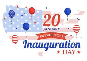 Estados Unidos presidencial inauguración día vector ilustración enero 20 con Capitolio edificio Washington corriente continua y americano bandera en antecedentes diseño