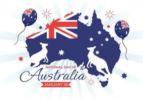 contento Australia día vector ilustración en 26 enero con mapa y australiano bandera para bandera o póster en plano dibujos animados antecedentes diseño