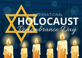 internacional holocausto remembranza día vector ilustración en 27 enero con amarillo estrella y vela a conmemora el víctimas en plano antecedentes