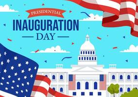 Estados Unidos presidencial inauguración día vector ilustración enero 20 con Capitolio edificio Washington corriente continua y americano bandera en antecedentes diseño