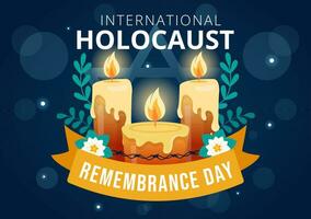 internacional holocausto remembranza día vector ilustración en 27 enero con amarillo estrella y vela a conmemora el víctimas en plano antecedentes