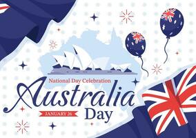 contento Australia día vector ilustración en 26 enero con mapa y australiano bandera para bandera o póster en plano dibujos animados antecedentes diseño