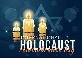 internacional holocausto remembranza día vector ilustración en 27 enero con amarillo estrella y vela a conmemora el víctimas en plano antecedentes