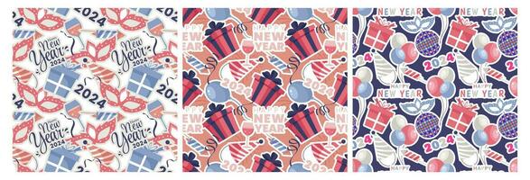 Set of Happy New Year 2024 Seamless Pattern Illustration with Elements New Years Background Design vector