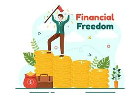 Financial Freedom Vector Illustration with Coins and Dollar to Save Money, Investment, Eliminate Debt, Expenses and Passive Income in Flat Background