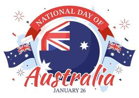 contento Australia día vector ilustración en 26 enero con mapa y australiano bandera para bandera o póster en plano dibujos animados antecedentes diseño