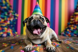 Pawsitively Amusing - A Close-Up of a Party-Ready Pug - AI generated photo