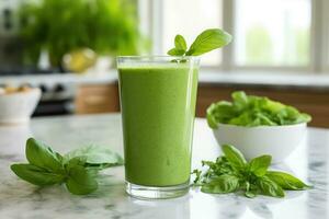 Freshen Up Your Day with a Minty Green Smoothie - A Still Life in Health and Wellness - AI generated photo
