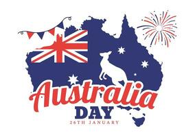 contento Australia día vector ilustración en 26 enero con mapa y australiano bandera para bandera o póster en plano dibujos animados antecedentes diseño