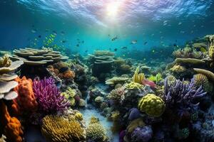 Beneath the Surface - A Dreamy Underwater View of a Colorful Coral Reef - AI generated photo