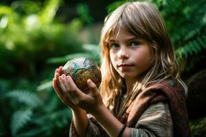 Nature's Precious Gift - A Child's Perspective on Earth's Sustainability - AI generated photo