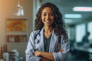 Confident Female Doctor in Modern Hospital Room - AI generated photo