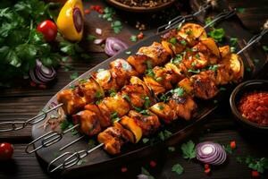 Grilled to Perfection - A Mouth-Watering Chicken Kebab with Juicy Vegetables and Herbs - AI generated photo