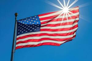 libertad en movimiento - el americano bandera en contra un azul cielo - ai generado foto
