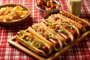 Satisfy Your Cravings - Mouth-Watering Hot Dogs with All the Fixings - AI generated photo