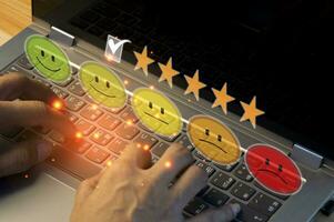 Users rate their service experience on the online application for a customer satisfaction survey concept. photo