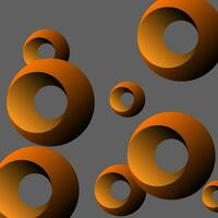 Illustration of several moving orange 3D circles with holes in the middle. vector