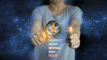 Users rate their service experience on the online application for a customer satisfaction survey concept. photo