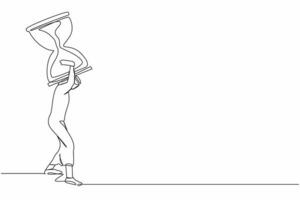Single continuous line drawing Arab businessman carrying heavy hourglass on his back. Office manager with deadline problem. Schedule of business tasks. One line draw graphic design vector illustration