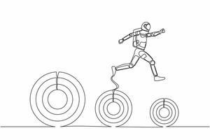 Single one line drawing astronaut jumping up higher target goals. Spaceship expedition next galactic journey. Future technology. Cosmic galaxy space. Continuous line graphic design vector illustration