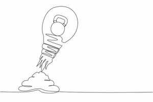 Continuous one line drawing kettlebell launching with light bulb. Acceleration strength exercises. Equipment for gym, fitness, sports, bodybuilding. Single line draw design vector graphic illustration