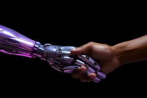 Business hand robot handshake, artificial intelligence digital transformation ai generative photo