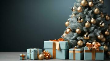 3d rendered Christmas tree adorned with gifts ai generative photo