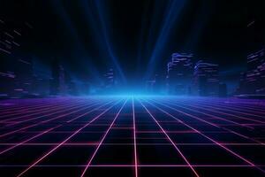 Retro futuristic 80s cyber surface featuring laser grid elements AI Generated photo