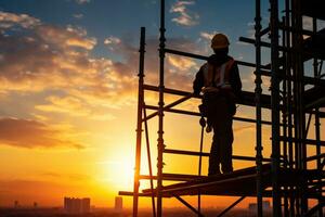 man Construction silhouette engineers supervising progress of construction project at construction site ai generative photo