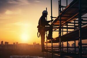 man Construction silhouette engineers supervising progress of construction project at construction site ai generative photo