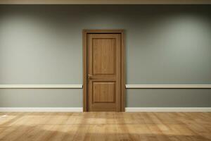 Stylish wooden door in an empty room, perfect for advertising text AI Generated photo