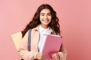 Front view young female student with copybook in her hands ai generative photo