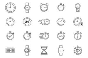 hora y reloj línea iconos mirar, Temporizador, fecha, Actual hora y calendario vector lineal icono colocar.