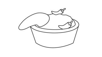 The animation forms a sketch of the chili sauce and mortar icon video