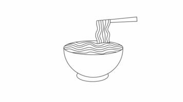 Animation forms a sketch of a bowl of noodles icon video