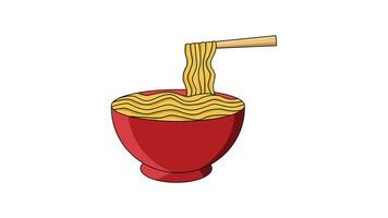 The animation forms an icon of a bowl of noodles video