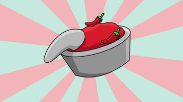 Animation of the chili sauce and mortar icon with a rotating background video