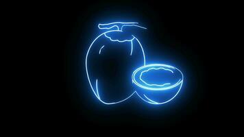 animering av en kokos frukt ikon med en neon sabel effekt video