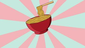 Animated icon of a bowl of noodles with a rotating background video