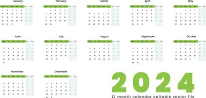 2024 Calendar Template Elegant Vector Design