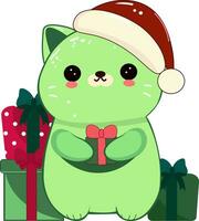 Navidad linda verde gato clipart vector